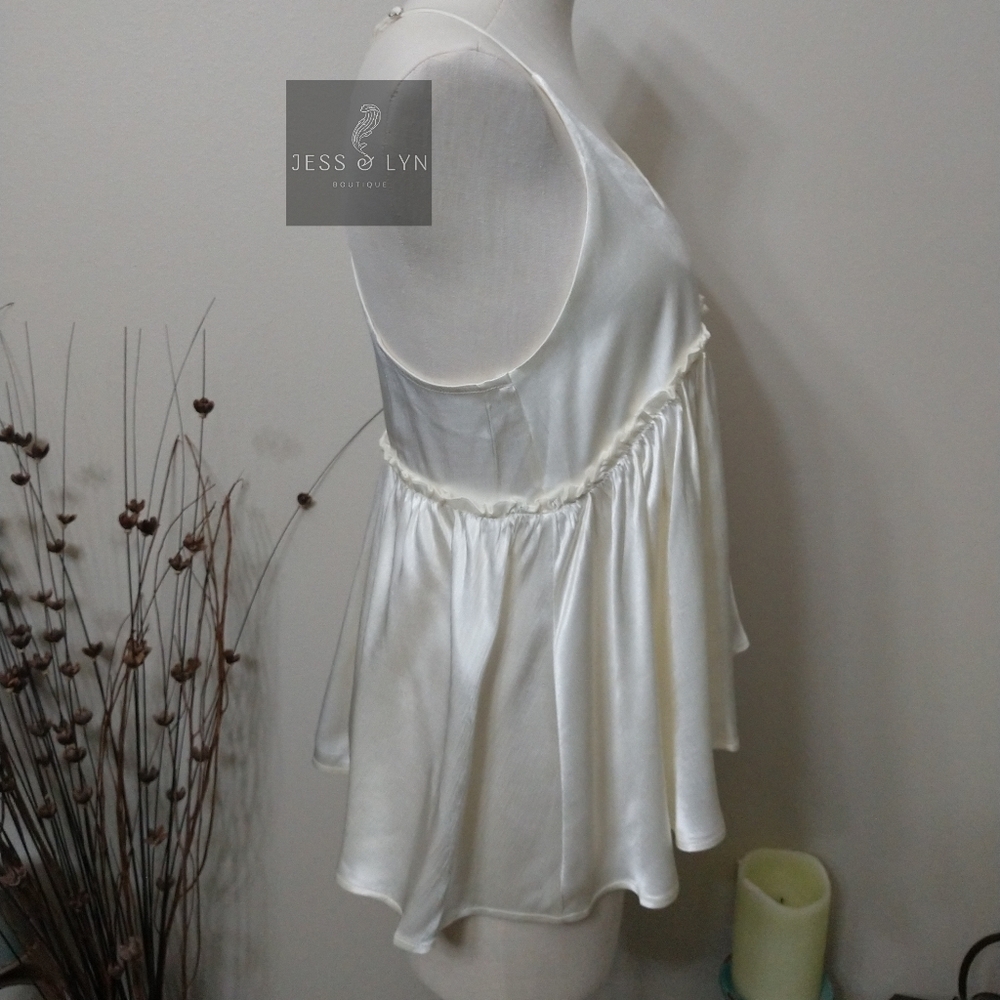 🆕Off White/Ivory Flowy Babydoll Boho Tank w/Adjustable Straps - Picture 6 of 14